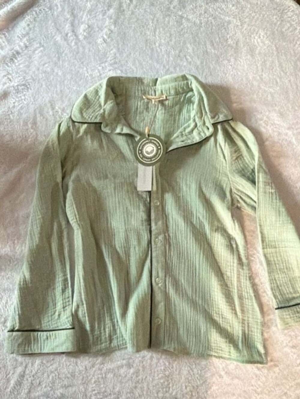 The Sunday Collective Long Sleeve Button-Up Shirt Size 10-11 Green Cotton